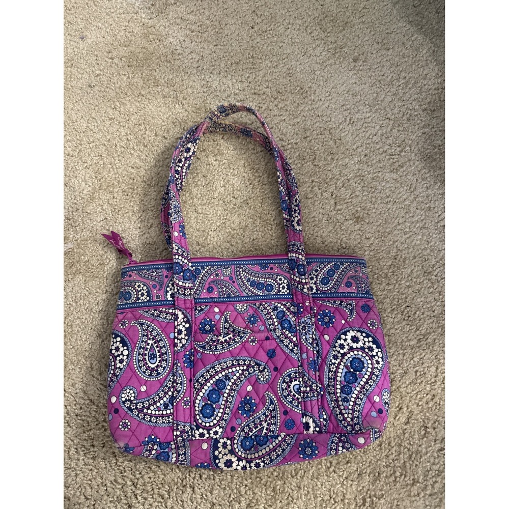 Vera Bradley Quilted Cotton Tote Bag Purple Paisley Floral Shoulder Bag